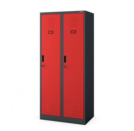 Fém ruhásszekrény antracit-vörös: négyrekeszes KACPER, 800 x 1800 x 500 mm