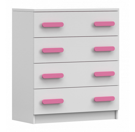 Komód 4S SMYK I - 02, Fehér Matt/Rózsaszín