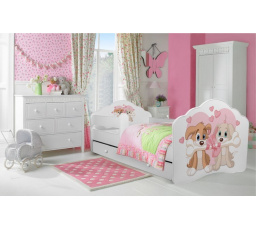 Ágy matraccal, korláttal és fiókkal CASIMO TWO DOGS 140x70 Fehér