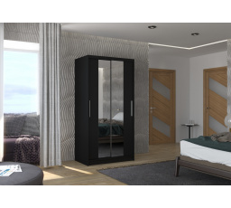 Tolóajtós és tükörrel ellátott szekrény DRAGONIS 100 Fekete+Fekete