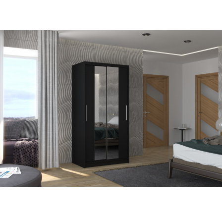 Tolóajtós és tükörrel ellátott szekrény DRAGONIS 100 Fekete+Fekete