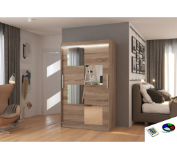 Tolóajtós szekrény tükörrel és LED világítással LUGANO 120 Truffle+Truffle