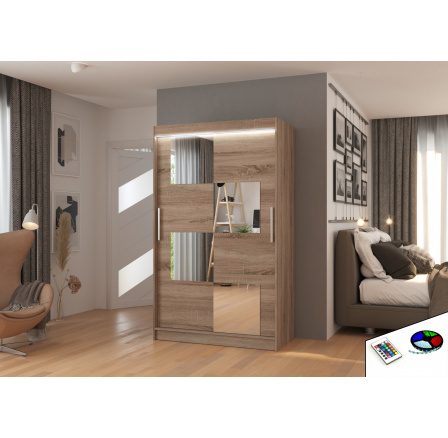 Tolóajtós szekrény tükörrel és LED világítással LUGANO 120 Truffle+Truffle