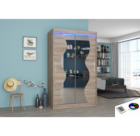 Tolóajtós szekrény tükörrel és LED világítással OSWALD 120 Truffle+Truffle