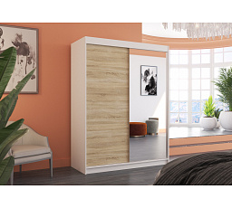 Tolóajtós szekrény tükörrel JORDI 150 Fehér+Sonoma