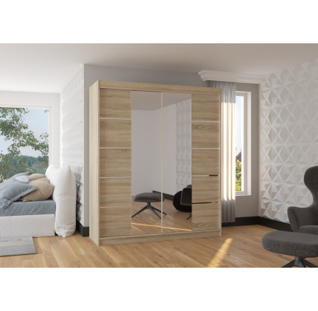 Tolóajtós szekrény tükörrel TRAVES 180 Sonoma+Sonoma