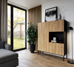 Lanzzi 120 Witryna Czarny Mat/Dąb Artisan Czarny Mat, Dąb Artisan 120x150