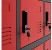 Zárható fém öltözőszekrény talapzaton KAROL, 900 x 1850 x 400 mm, antracit-vörös