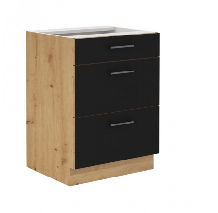 Kuchyňská dolní skříňka MOLLY 60 D 3S BB, Černá/Dub artisan