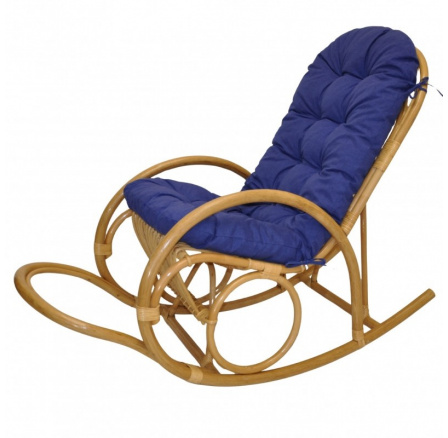 Ratanové houpací křeslo Jenaira medové polstr modrý melír