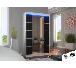 Tolóajtós szekrény tükörrel és LED világítással GENUA 120 Fehér+Fekete