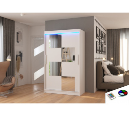 Tolóajtós szekrény tükörrel és LED világítással LUGANO 120 Fehér+Fehér