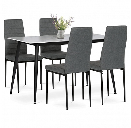 Jídelní set s 4 židlemi, 130x70x76cm, keramika, mramor, ASE-1004 GREY2