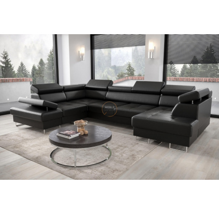 NAROŻNIK GALAXY MAX II Z FUNKCJĄ SPANIA 210x350x165 SKÓRA NATURALNA - Skóra czarna , lewa