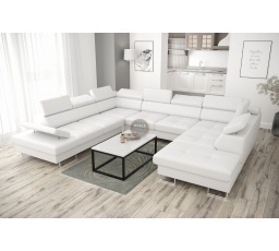 NAROŻNIK GALAXY MAX I Z FUNKCJĄ SPANIA 280x350x225 - Biała eko skóra , lewa