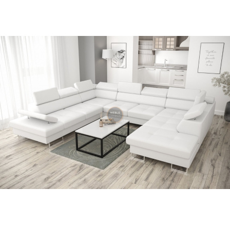 NAROŻNIK GALAXY MAX I Z FUNKCJĄ SPANIA 280x350x225 - Biała eko skóra , lewa