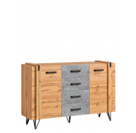 LOFTER komód - LO5, Wotan tölgy + Millenium beton