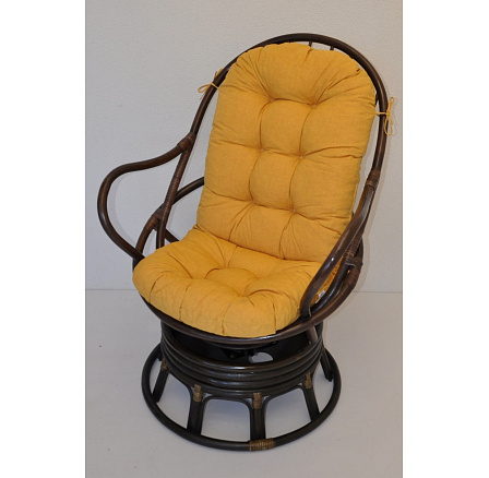 Rattan hintaszék Swivel Helsinki barna párna sárga