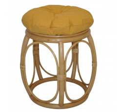 Ratanová taburetka široká medová polstr žlutý melír