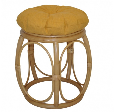 Ratanová taburetka široká medová polstr žlutý melír