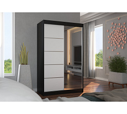 Tolóajtós és tükrös ruhásszekrény NICEA 120 Fekete+Fehér