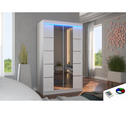 Tolóajtós szekrény tükörrel és LED világítással GENUA 120 Fehér+Fehér