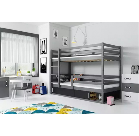 Łóżko młodzieżowe, piętrowe Bingo, z grafitową ramą, bez materacy 80 x 190