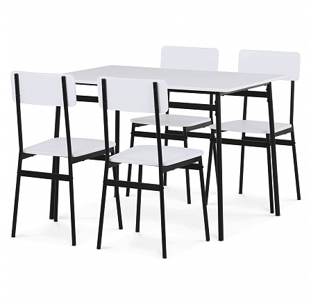 Étkezőgarnitúra 4 székkel, 110x70x76cm, MDF, fehér, AUT-O2155 WT