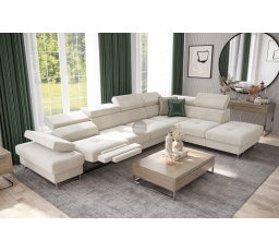 NAROŻNIK GALAXY RELAX Z FUNKCJĄ SPANIA 225X350 CM - Odcienie beżu , prawa