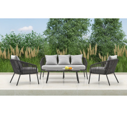 Kerti garnitúra ROCCA (kanapé+2x fotel+Konf. asztal), sötétszürke/világosszürke
