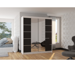 Tolóajtós szekrény tükörrel TRAVES 180 Fehér+Fekete