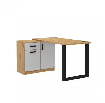 Psací stůl s komodou MATYLDA 130, Světle šedá/Dub artisan