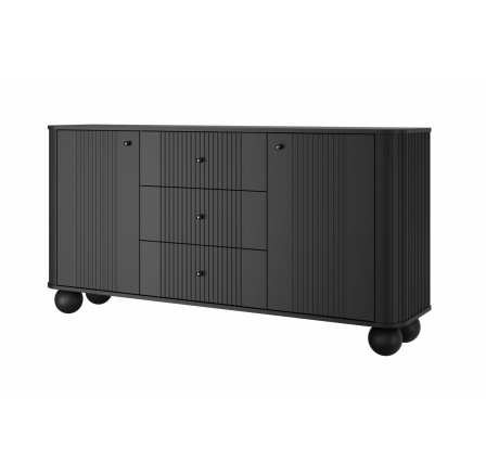 Komoda z szufladami Vesper 160 cm - czarny / czarne uchwyty / nogi kule