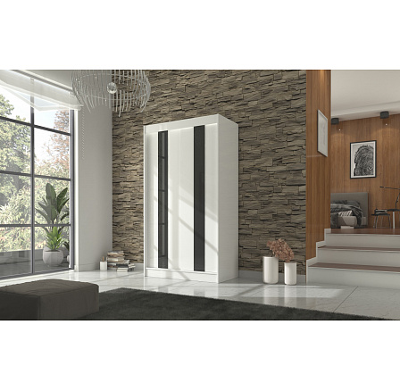 KAREN 120 gardróbszekrény, Fehér/Fekete Lacobel