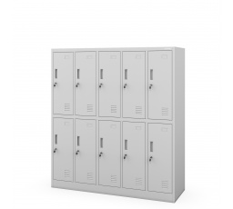 BHP szürke iskolai szekrény: 10 rekeszes BARTUŚ 1360 x 1500 x 450 mm
