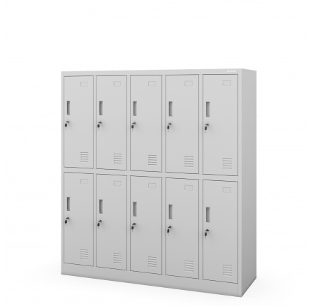BHP szürke iskolai szekrény: 10 rekeszes BARTUŚ 1360 x 1500 x 450 mm