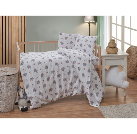 Bavlněné dětské povlečení do malé postýlky 90x135, 45x60 cm Slůně šedé zipový uzávěr