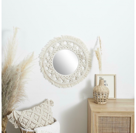 Macrame tükör 55 cm bézs
