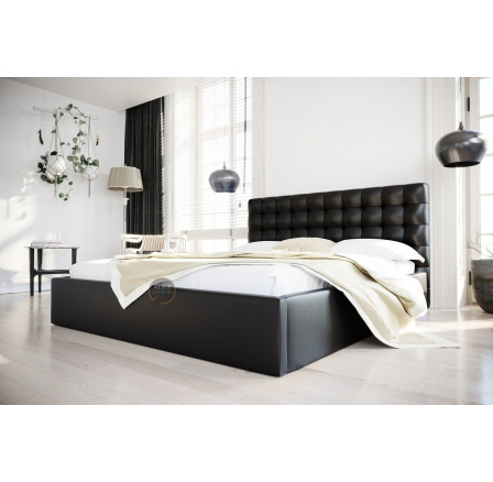 ŁÓŻKO LOFT - 200x200 , Metalowy na podnośnikach gazowych , Czarna eko skóra