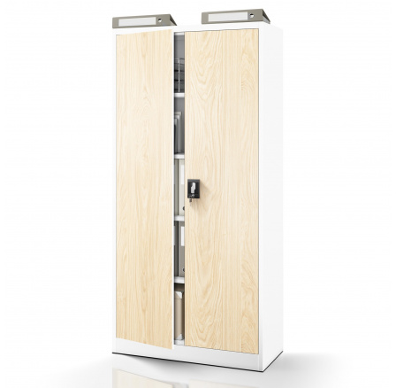 Irodai fém szekrény JAN, 900 x 1850 x 400 mm, Eco Design: fehér/ sonoma tölgy