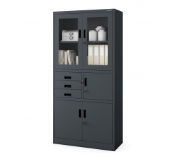 Irodai fém szekrény FILIP iratok és dokumentumok számára széfhellyel, 900 x 1850 x 400 mm, antracit színben
