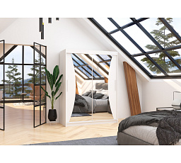 Tolóajtós szekrény tükörrel MAX 150 Fehér+Fehér