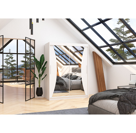 Tolóajtós szekrény tükörrel MAX 150 Fehér+Fehér