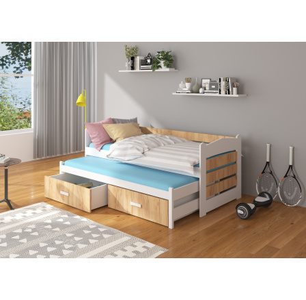 TIARRO franciaágy matracokkal 180x80 Fehér+Arany Tölgy