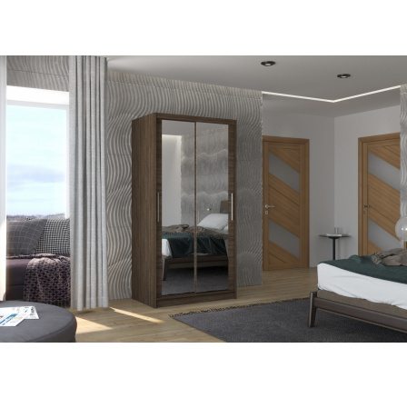 Tolóajtós és tükrös ruhásszekrény NEVIO 100 Choco+Choco