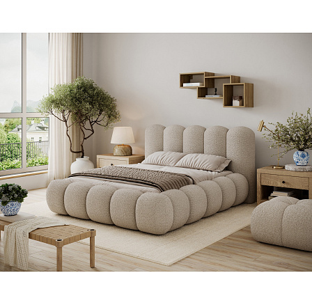 Oloroso ágy 160x200 fémvázzal és ágyneműtartóval, barna bouclé Royal 20