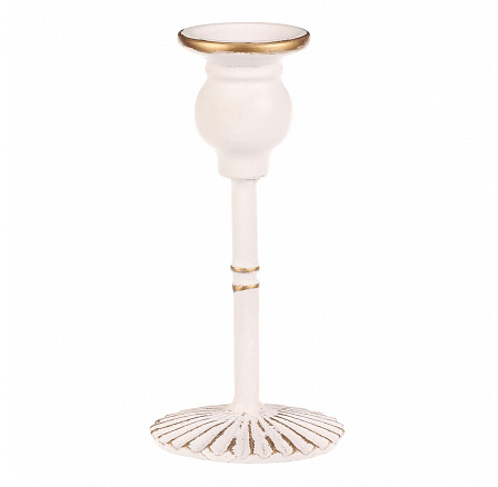 Fém gyertyatartó - 17 cm, kúpos gyertyához, fehér
