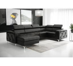 NAROŻNIK ORION MAX III Z FUNKCJĄ SPANIA 165x320x185 CM SKÓRA NATURALNA - Skóra czarna , Strona prawa