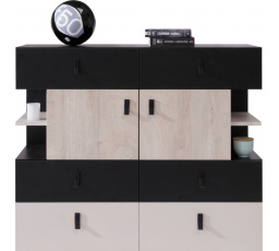 PLANET- PL8 komód, fekete+tölgy+bézs