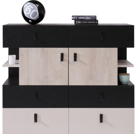 PLANET- PL8 komód, fekete+tölgy+bézs